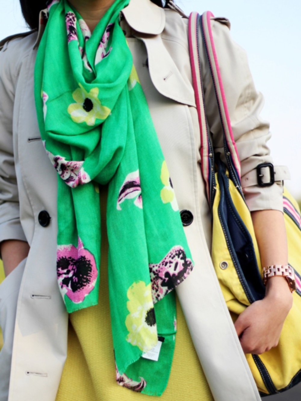 J Crew Women's Green Floral Scarf